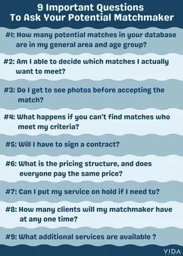9 important questions to ask a matchmaker during your consultation.