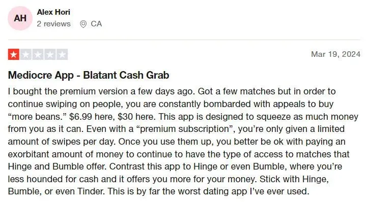 1-star Trustpilot review for CMB
