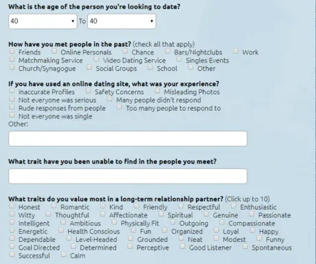Ann Arbor Singles questionnaire