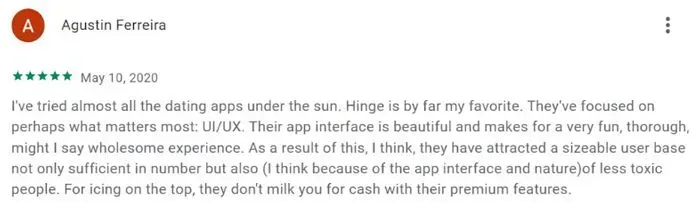 5-star Hinge review from user