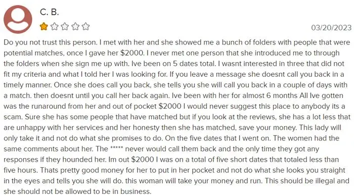 1-star BBB review for Perfectly Matched