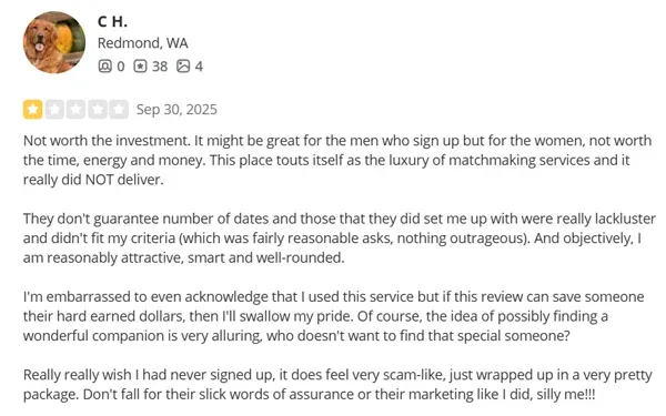 1-star Simply Matchmaking Yelp review