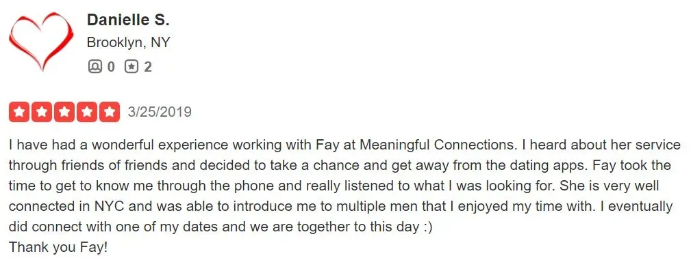5-star Meaningful Connections review on Yelp