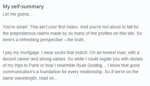 "Down to earth" profile example for OkCupid