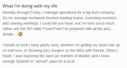 grounded OkCupid profile example