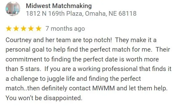 Google review of Midwest Matchmaking