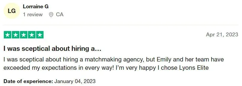 5-star Trustpilot Lyons Elite review
