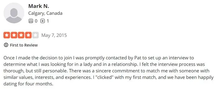 4-star Personal Touch Matchmaking Yelp review
