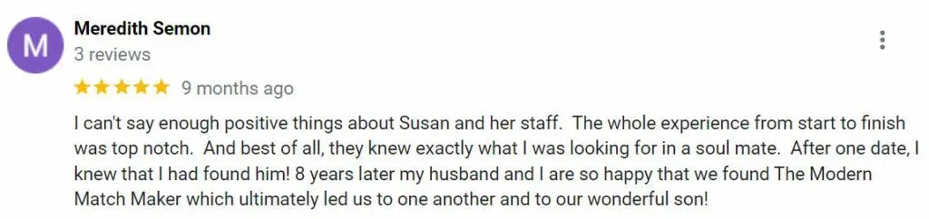 5-star google review for The Modern Matchmaker