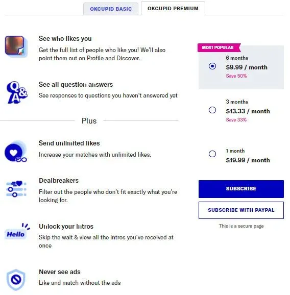 OkCupid 2022 Premium benefits