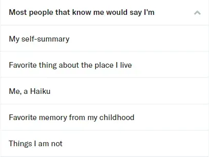 OkCupid Profile Questions with Menu Options
