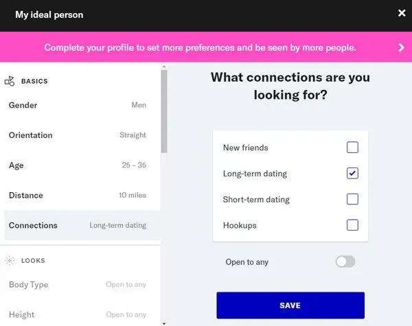 OkCupid match preferences