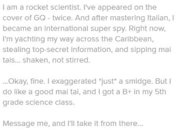 Over The Top Tinder profile example