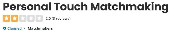 Personal Touch Matchmaking 2-star rating on Yelp