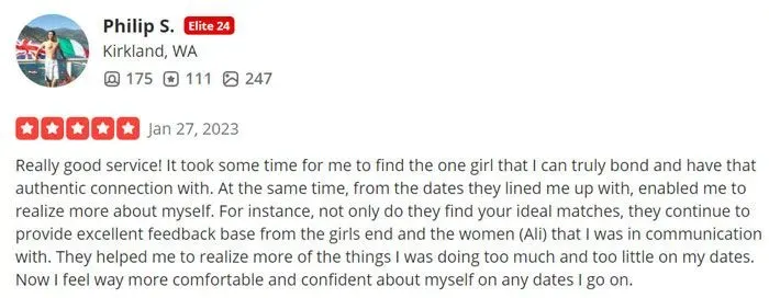 5-star Yelp review for Simply Matchmaking