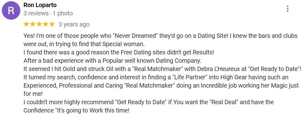 Get Ready To Date 5-star review on Google