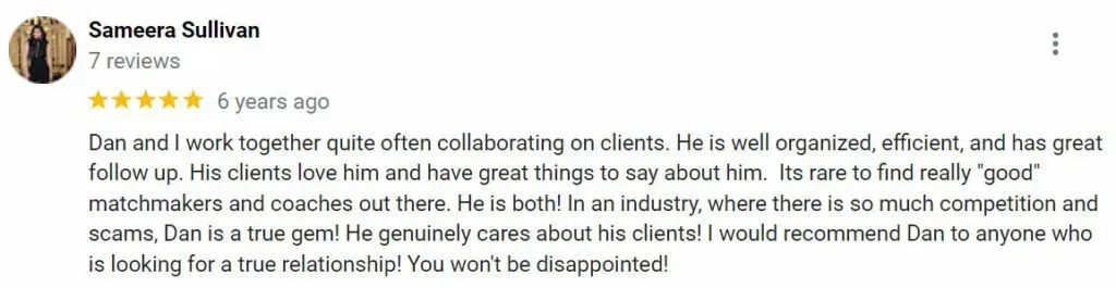 5-star Matchmaking Miami review from Sameera Sullivan
