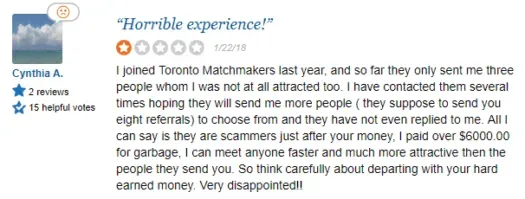 1 star review for Toronto Matchmakers on SiteJabber