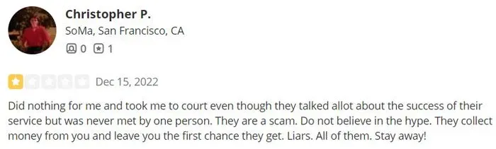 1-star Yelp review for Columbus Singles