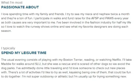 eHarmony profile examples