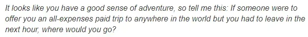 Good message to send about having a sense of adventure