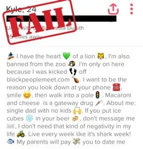 Example of a Tinder profile that's really hard to follow