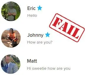 Boring first messages in a Tinder inbox