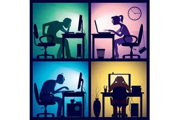 Illustrated image of people on laptops