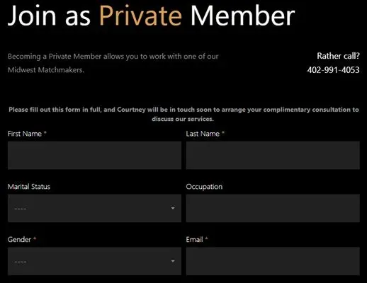 Private membership form for Midwest Matchmaking