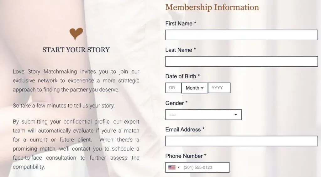 Love Story Matchmaking profile submission form