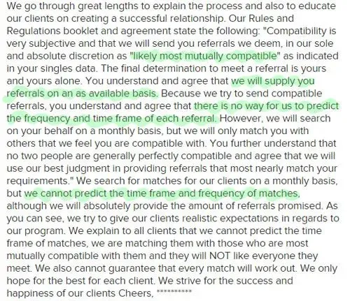 Example of contract verbiage for a matchmaking service