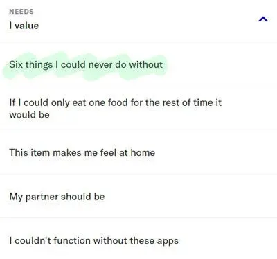 I Value menu selection