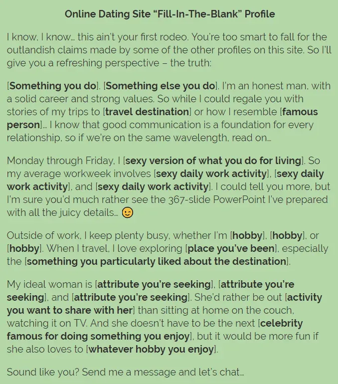 Online dating profile template that you can customize to fit you