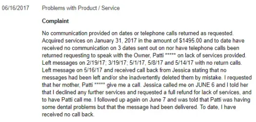 patti novak bbb complaint