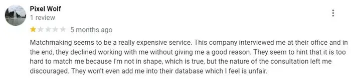 1-star Seattle Love Broker review on google