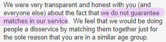 Simply Matchmaking review response about not guaranteeing matches